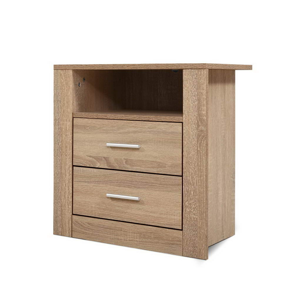 Tara Bedside Table with 2 Drawers and Shelf - Oak
