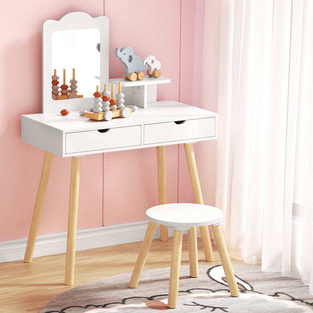 Keezi Kids Vanity Set with Mirror White Pine Wood