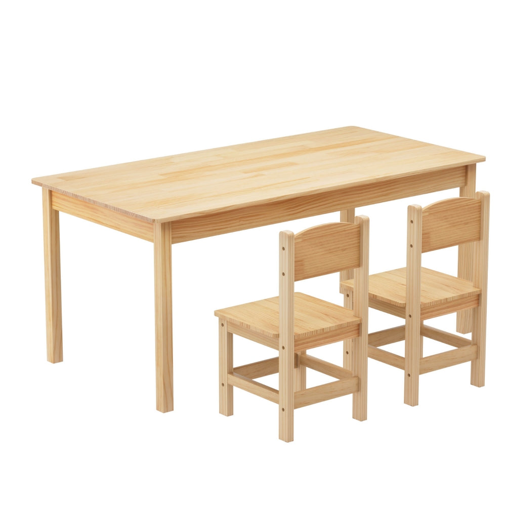 Keezi Kids Pinewood Table and 2 Chairs Set Natural