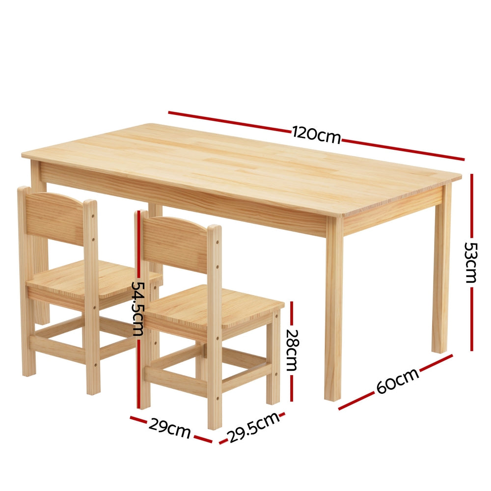 Keezi Kids Pinewood Table and 2 Chairs Set Natural