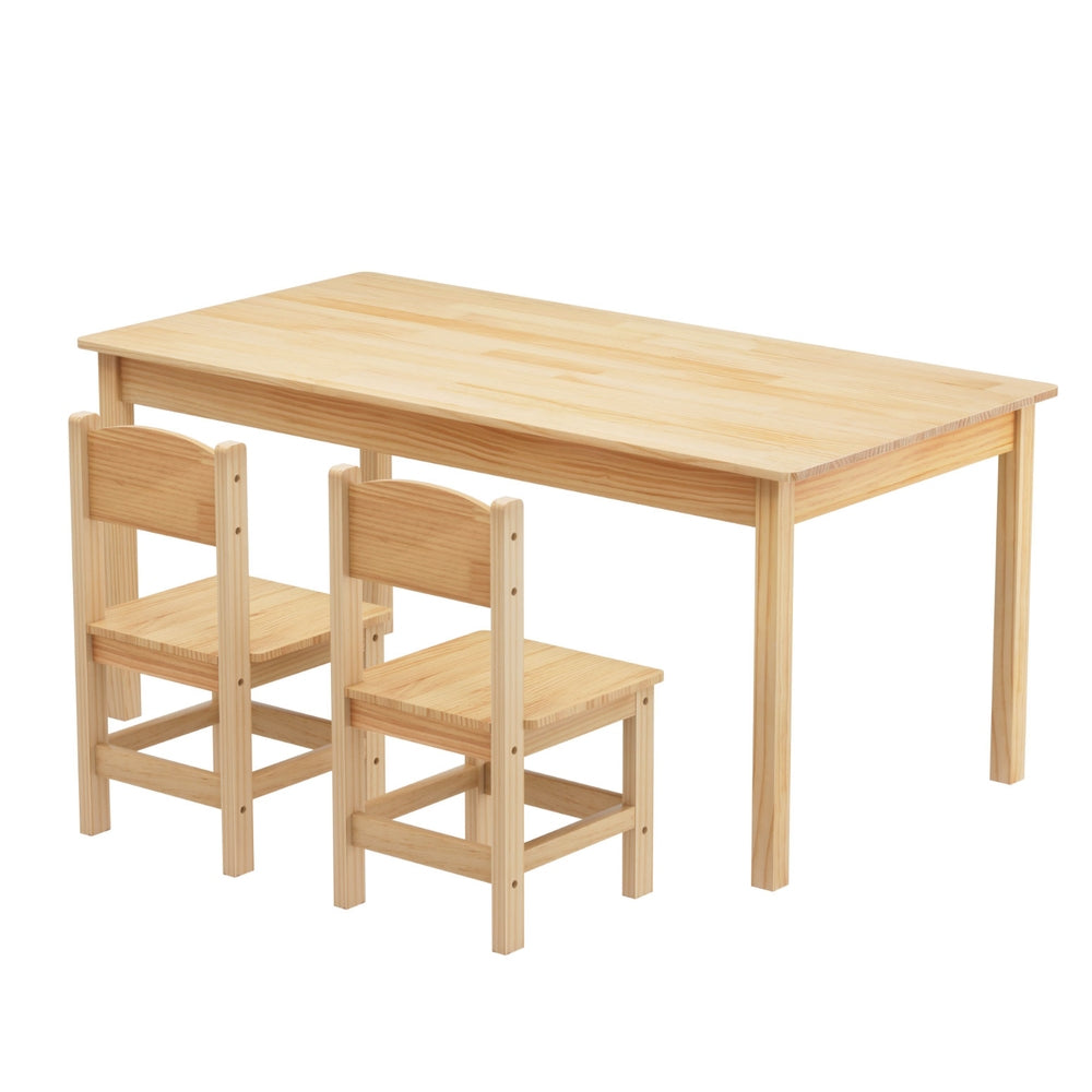 Keezi Kids Pinewood Table and 2 Chairs Set Natural