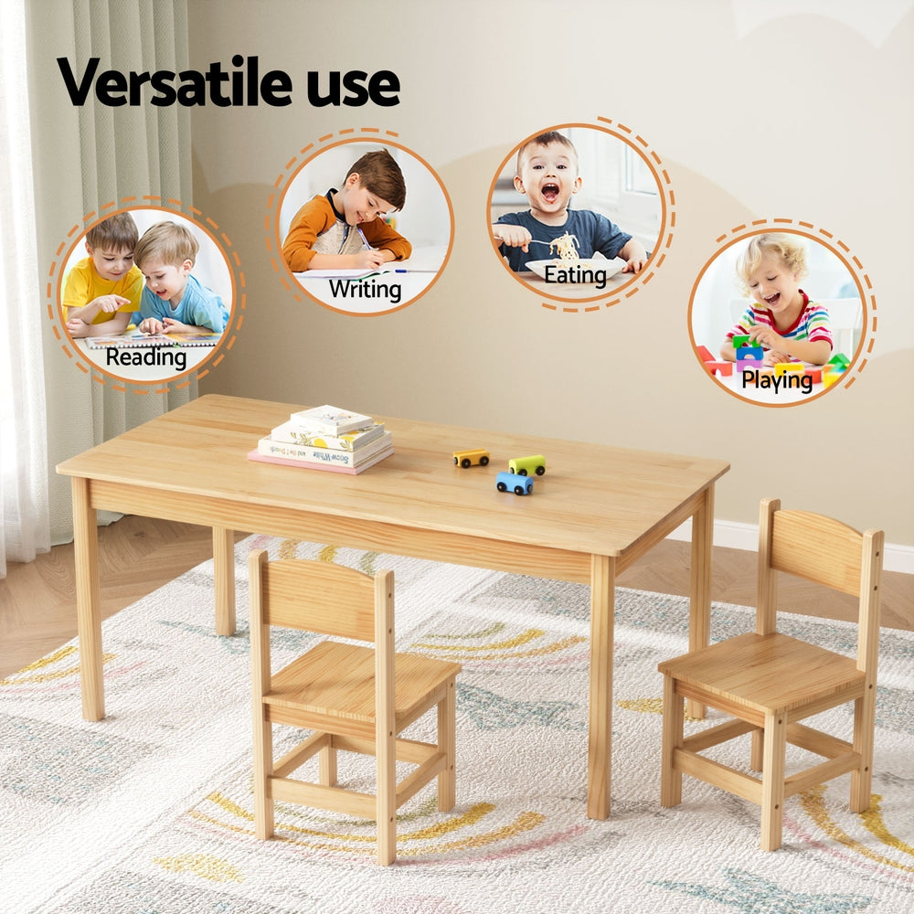 Keezi Kids Pinewood Table and 2 Chairs Set Natural