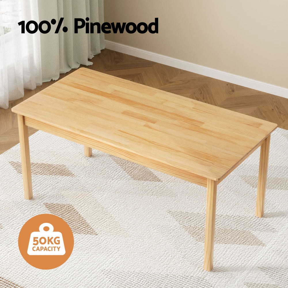 Keezi Kids Pinewood Table and 2 Chairs Set Natural