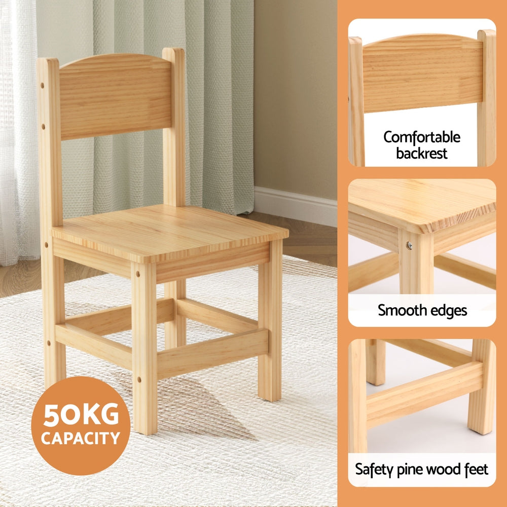 Keezi Kids Pinewood Table and 2 Chairs Set Natural