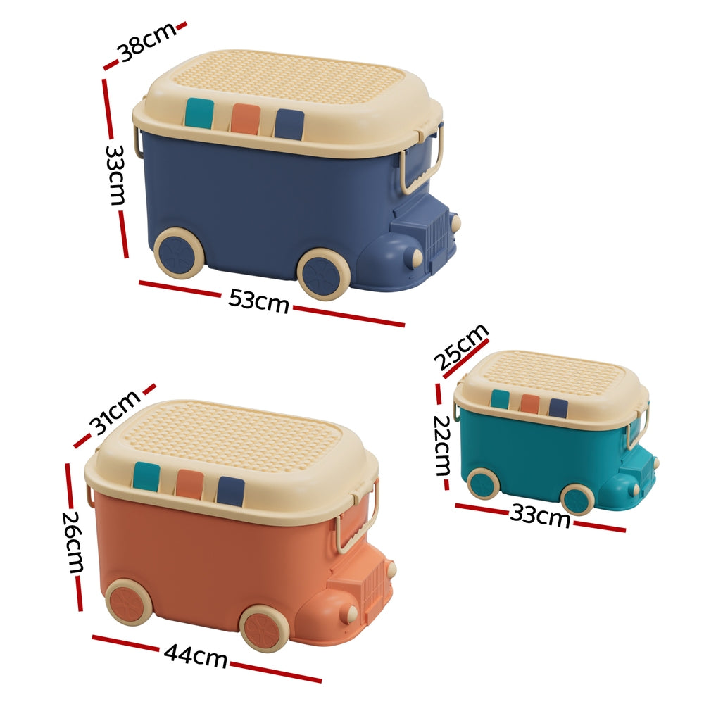 Keezi 3PCS Kids Toy Storage Box Car Design Blue/Orange/Green