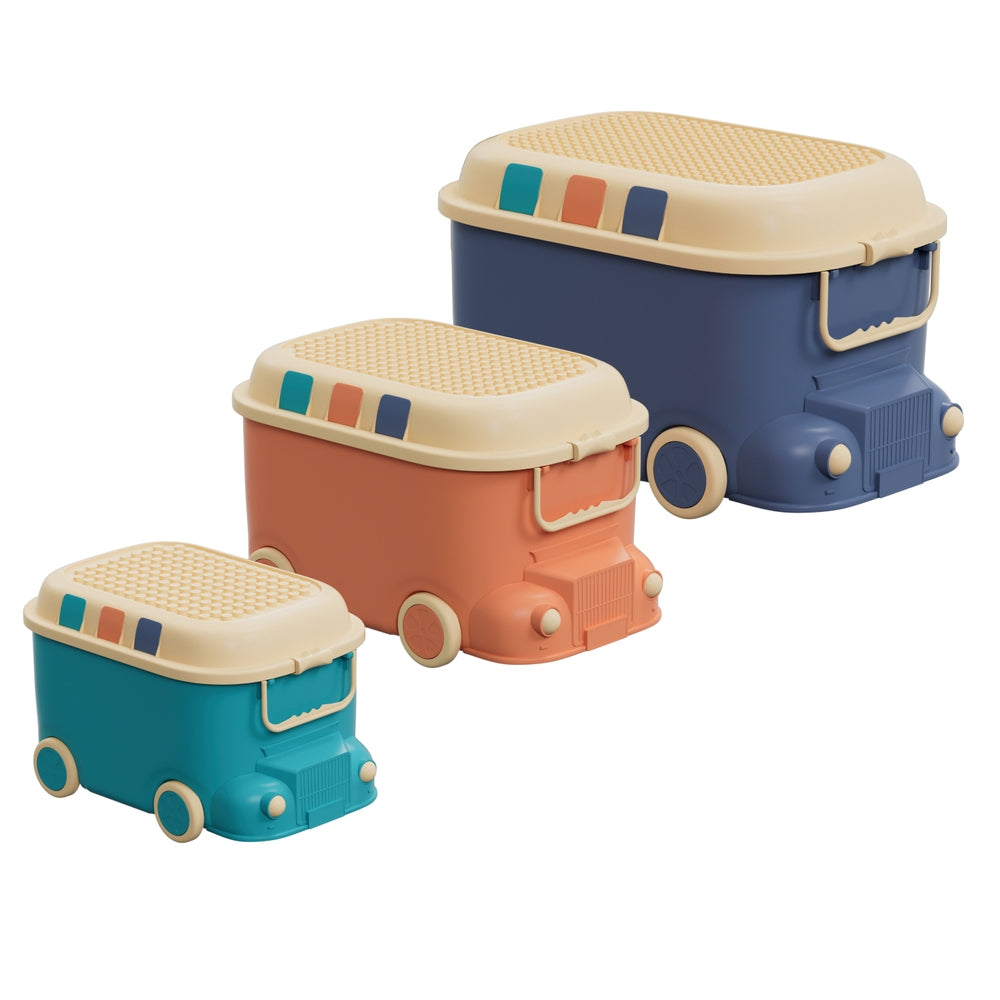 Keezi 3PCS Kids Toy Storage Box Car Design Blue/Orange/Green