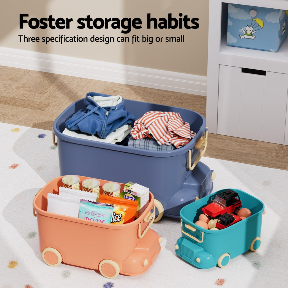 Keezi 3PCS Kids Toy Storage Box Car Design Blue/Orange/Green