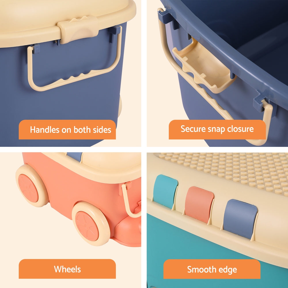 Keezi 3PCS Kids Toy Storage Box Car Design Blue/Orange/Green