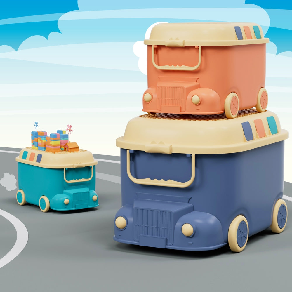 Keezi 3PCS Kids Toy Storage Box Car Design Blue/Orange/Green