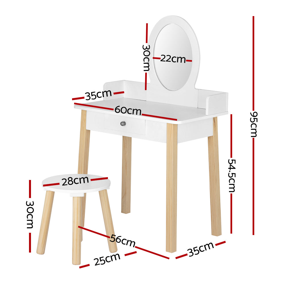 Keezi Kids Vanity Set White Dressing Table Chair Mirror