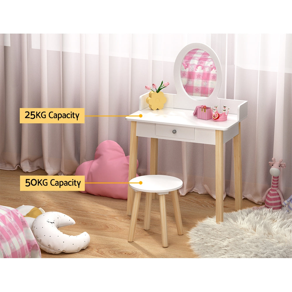 Keezi Kids Vanity Set White Dressing Table Chair Mirror