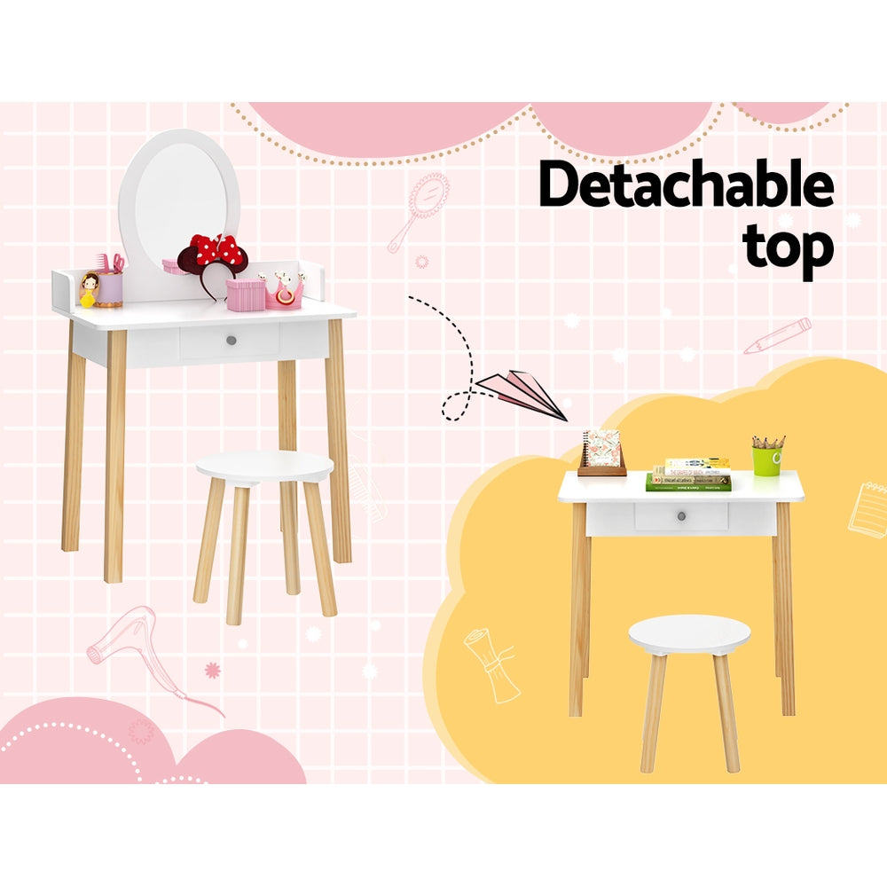 Keezi Kids Vanity Set White Dressing Table Chair Mirror