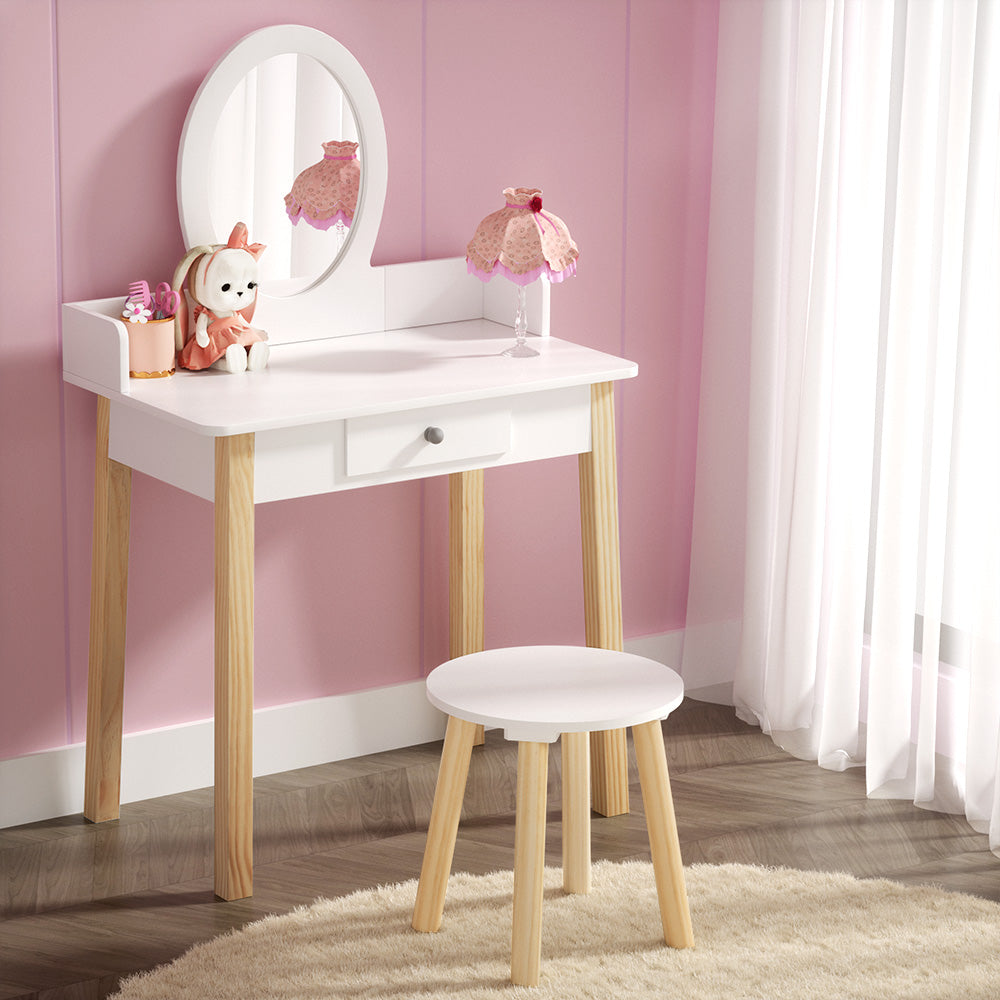 Keezi Kids Vanity Set White Dressing Table Chair Mirror