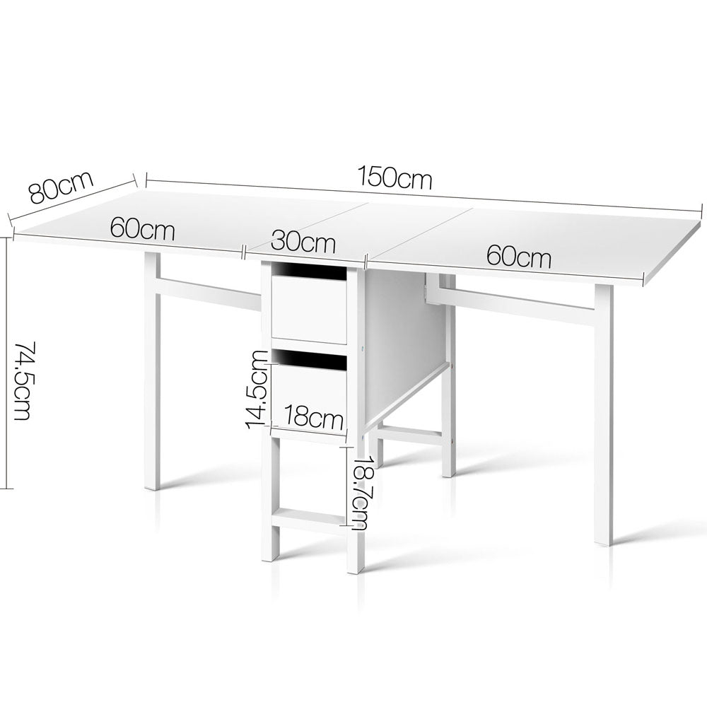 Extendable Rectangular Dining Table White MDF Iron Legs