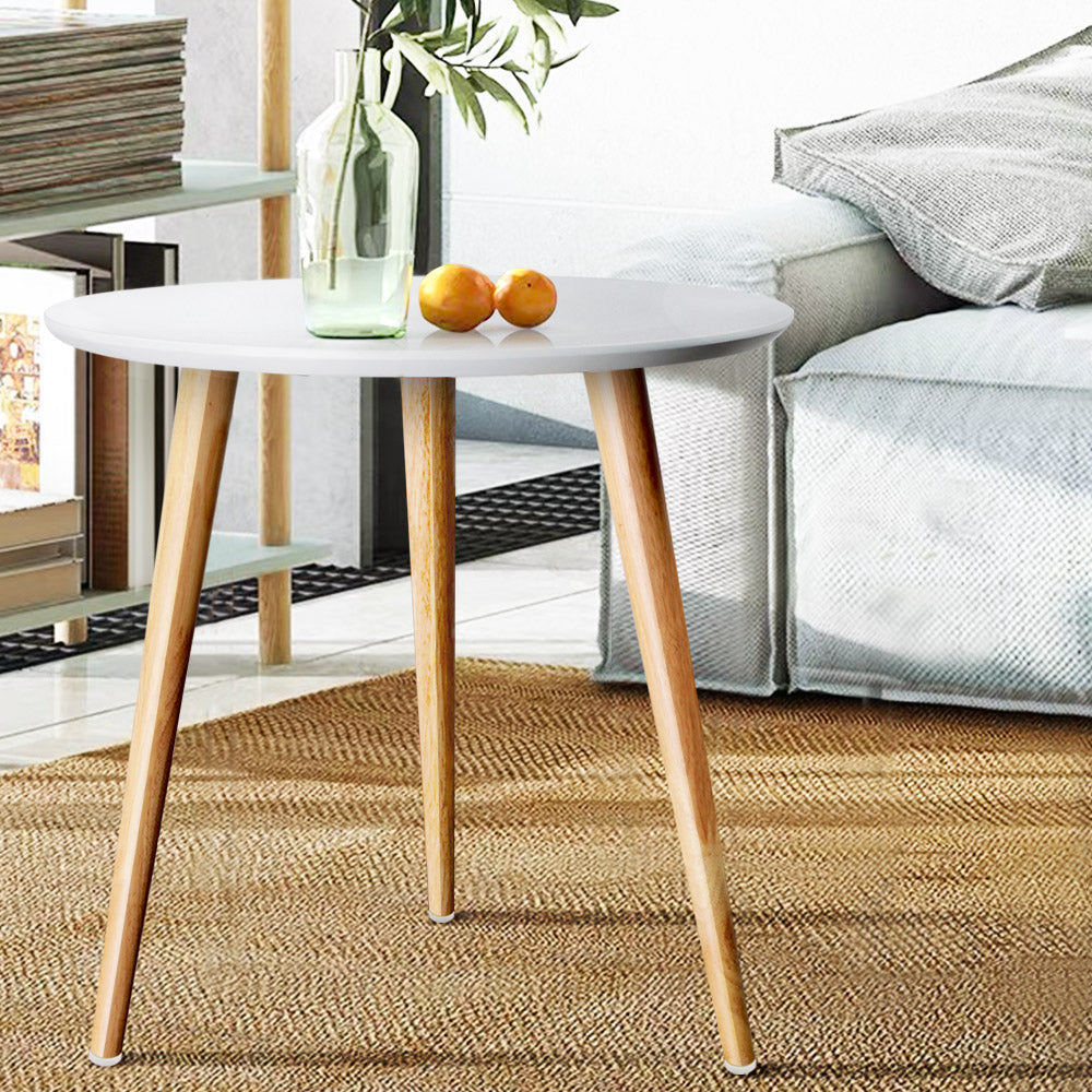 Callix Round Coffee Table 50cm White Beech Wood Legs