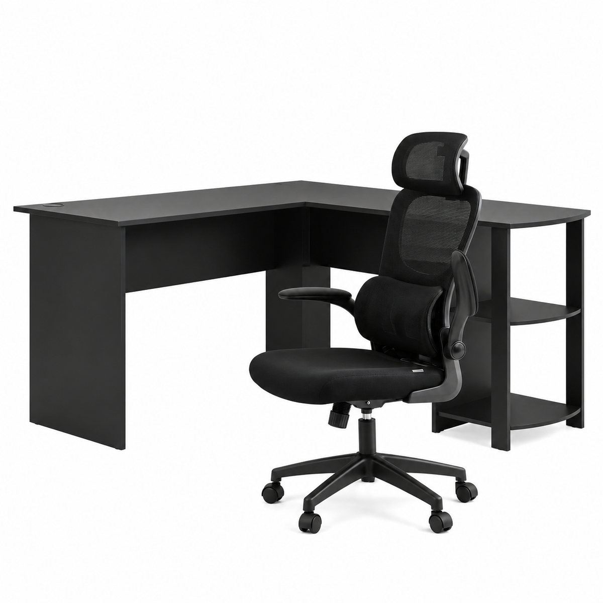 Artiss L-Shaped Office Desk and Chair Set 136cm Black