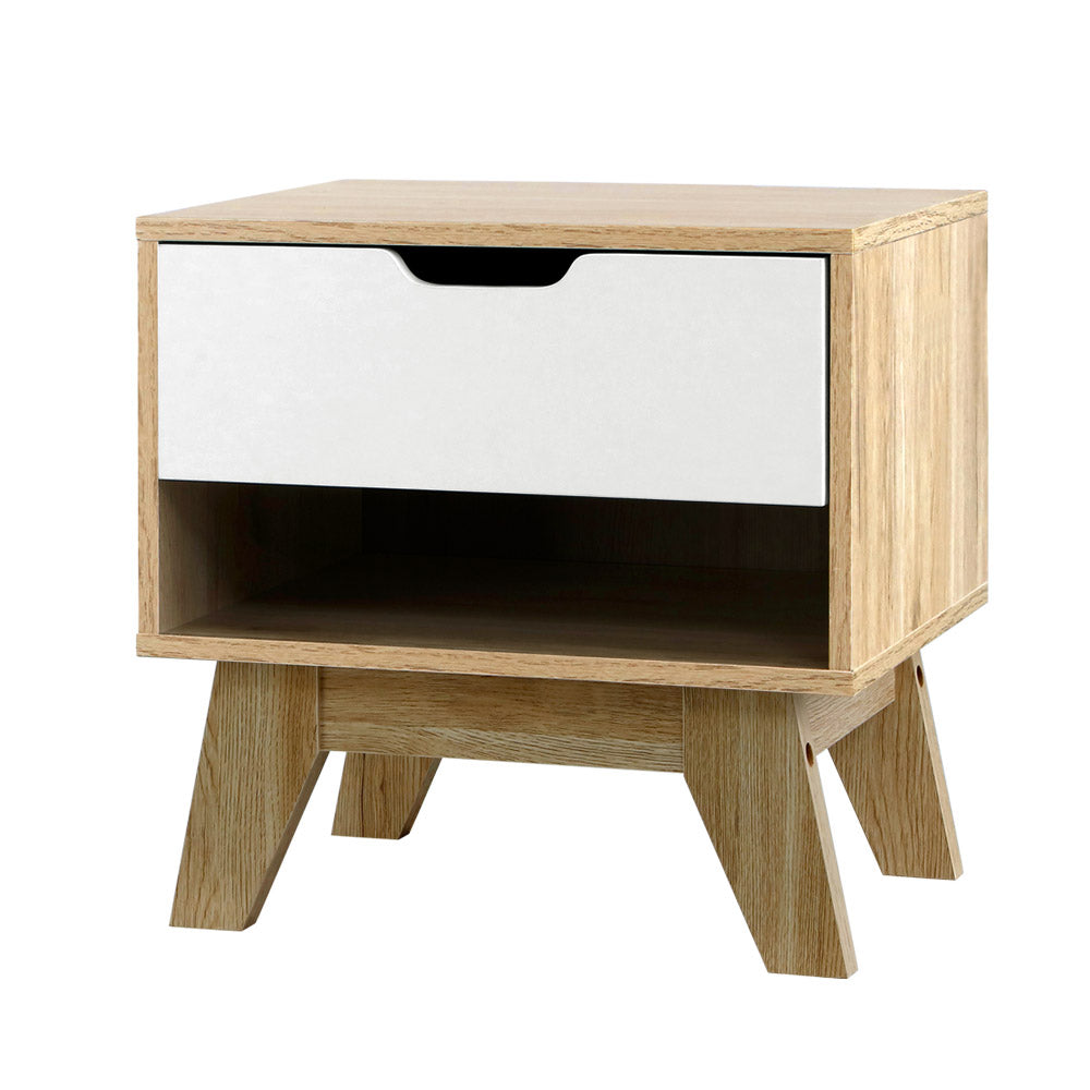 Iker Bedside Table 1 Drawer Shelf White & Oak