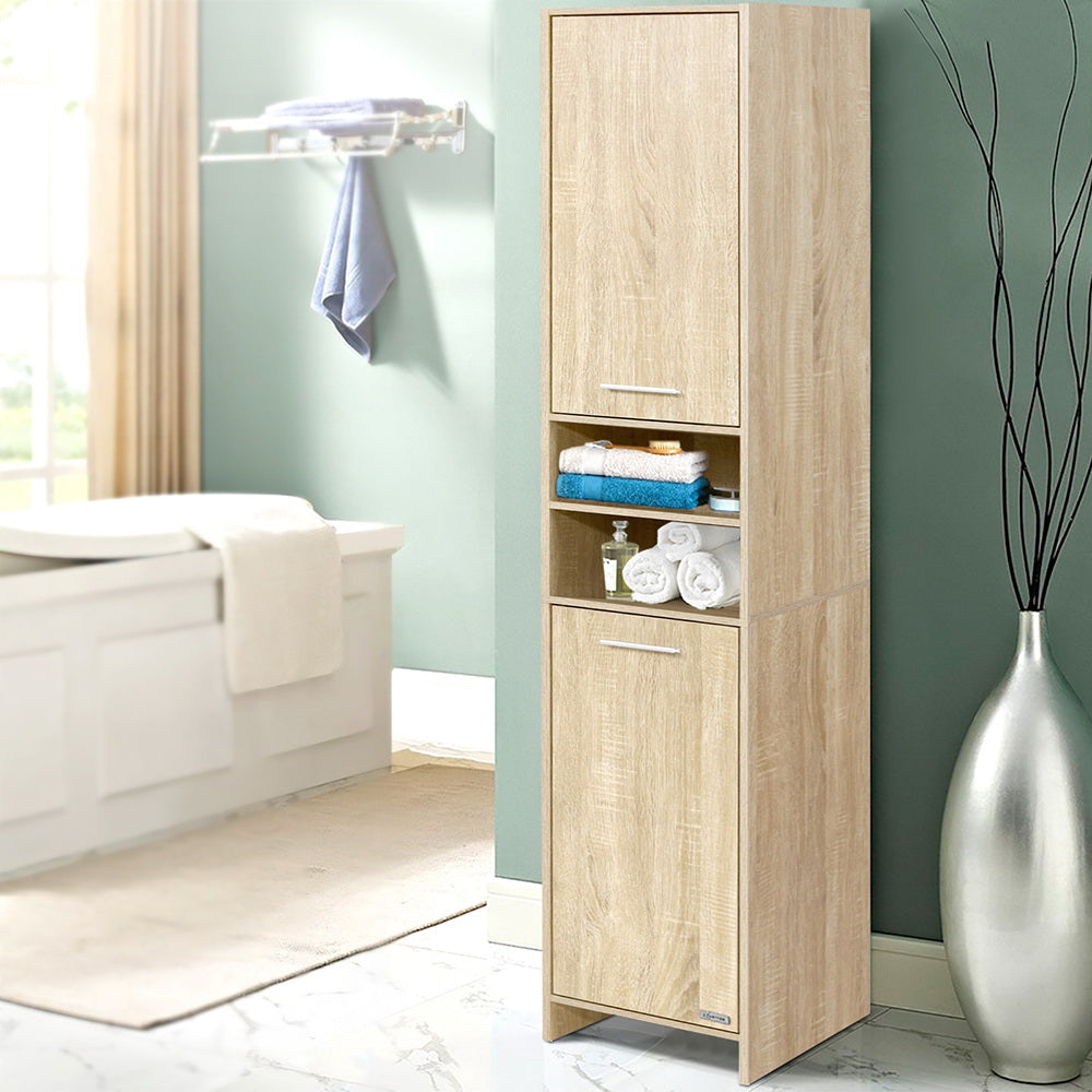 Tall Oak Bathroom Cabinet 185cm Wooden Storage