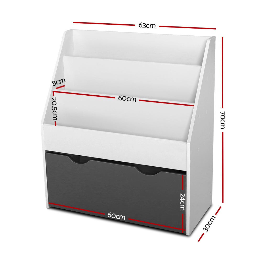 Keezi Kids Bookshelf 3-Tier Magazine Rack White/Grey