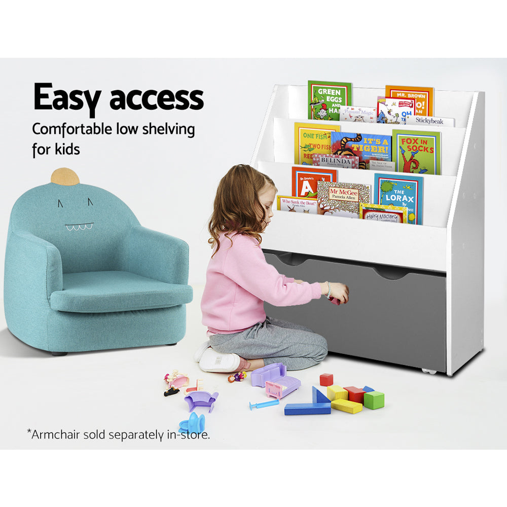 Keezi Kids Bookshelf 3-Tier Magazine Rack White/Grey
