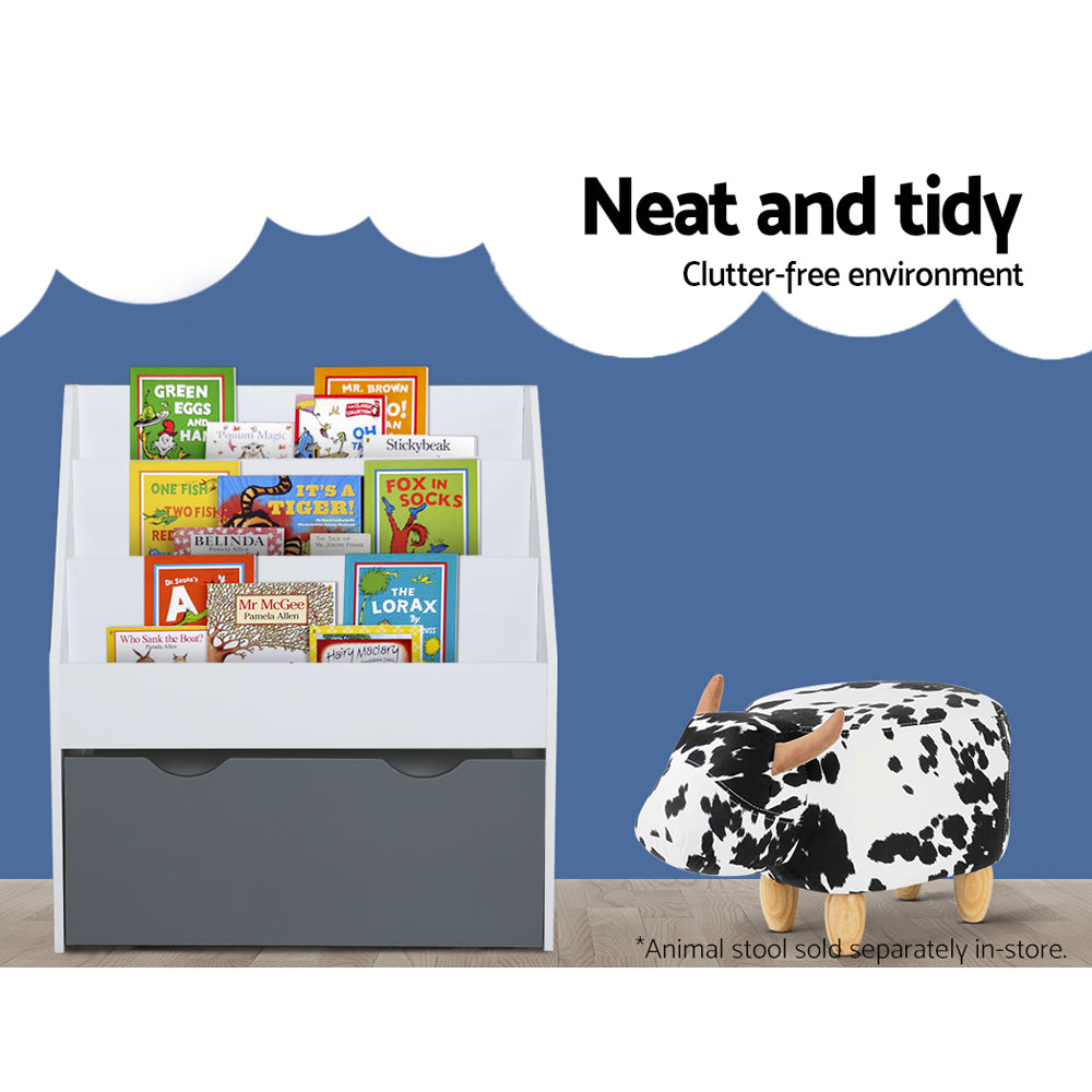 Keezi Kids Bookshelf 3-Tier Magazine Rack White/Grey