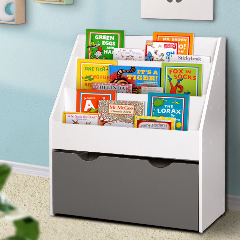 Keezi Kids Bookshelf 3-Tier Magazine Rack White/Grey