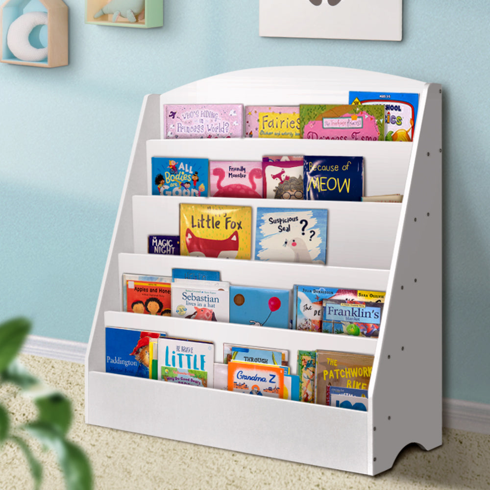 Keezi 5 Tier Kids Bookshelf Magazine Organiser Bookcase White