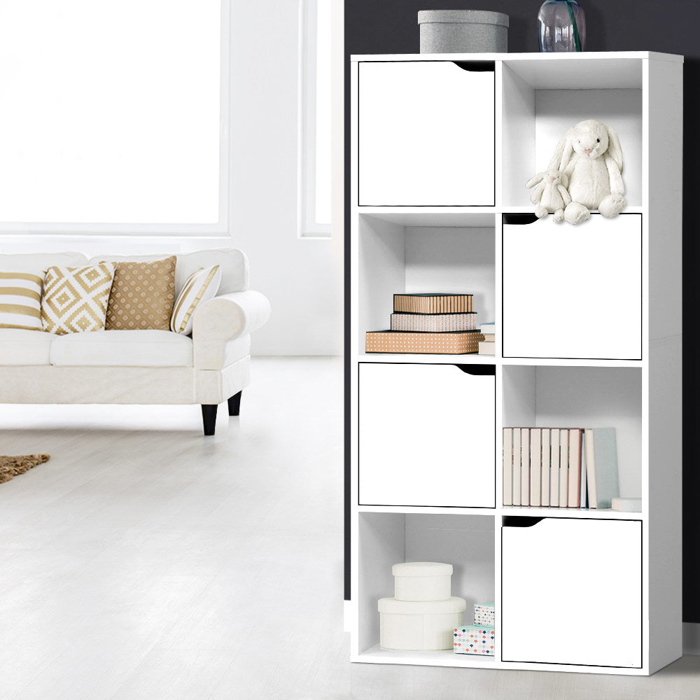 Dana 8 Cube Display Bookshelf with Doors, White