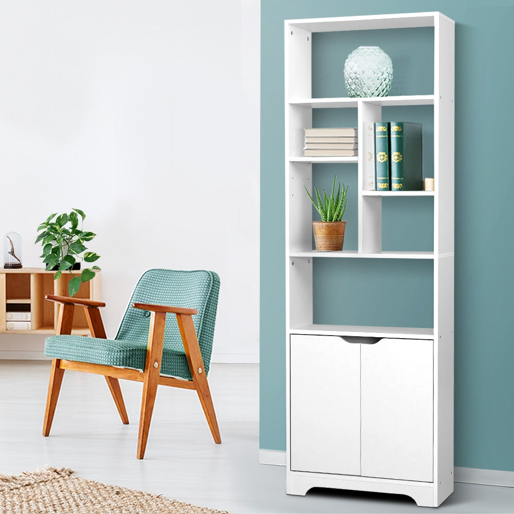 GINA White Bookshelf Cabinet Multi-Size Shelves