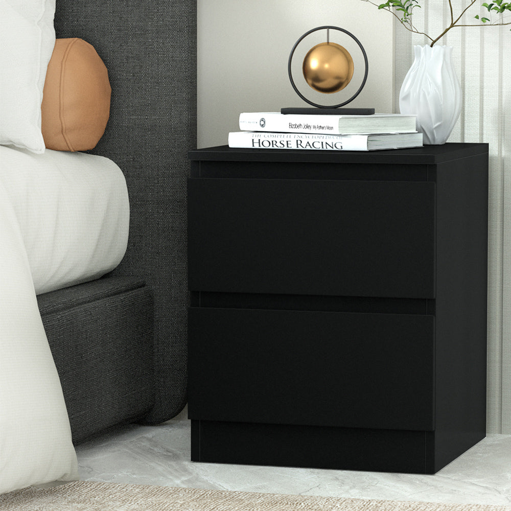 Pepe Handle-Free Bedside Table with 2 Drawers - Black