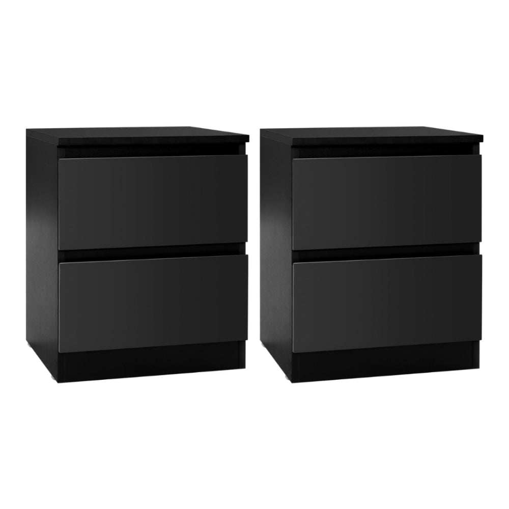 Pepe Bedside Table with 2 Drawers in Black, Set of 2