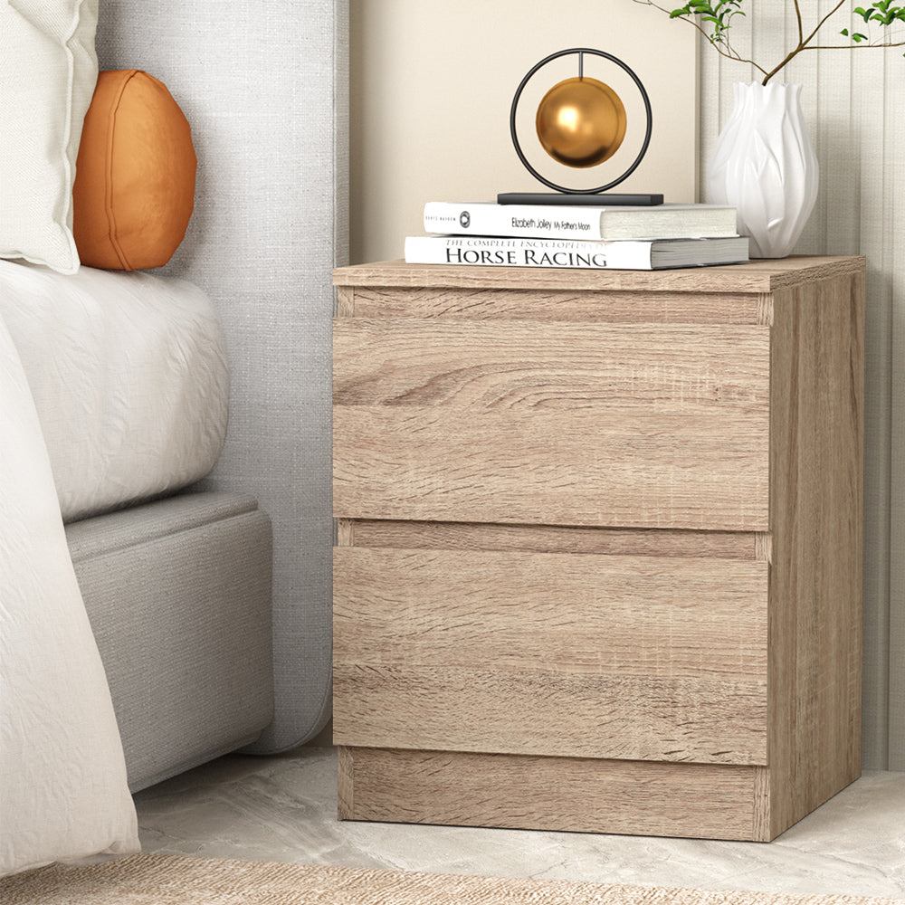 Pepe 2 Drawer Bedside Table with Smooth Runners - Oak