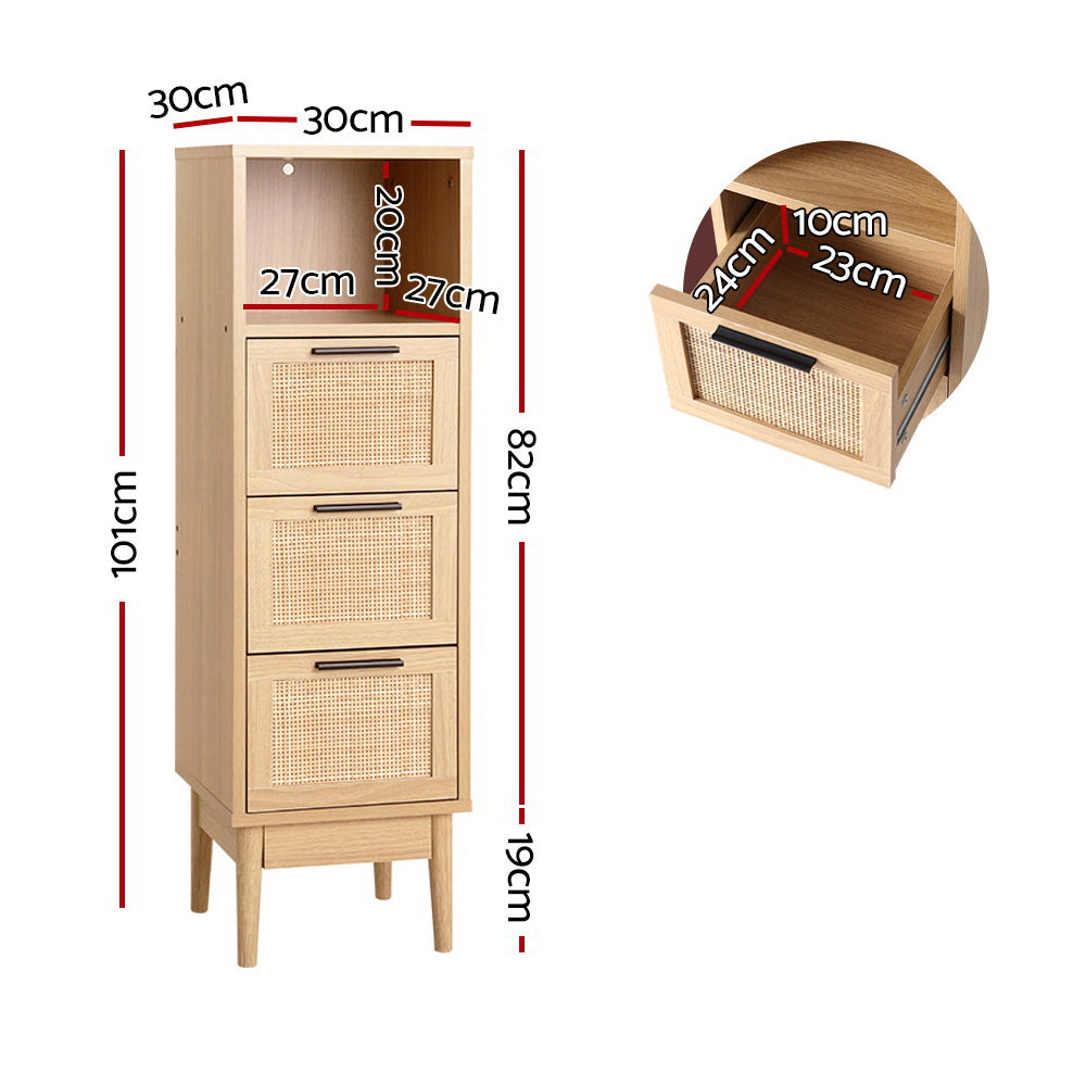 Briony Oak 3-Drawer Chest with Shelf Rattan