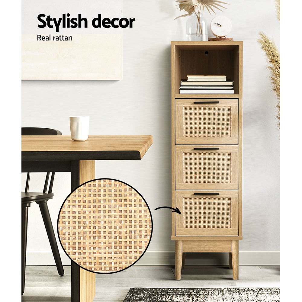 Briony Oak 3-Drawer Chest with Shelf Rattan