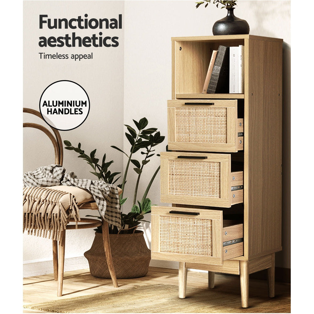 Briony Oak 3-Drawer Chest with Shelf Rattan