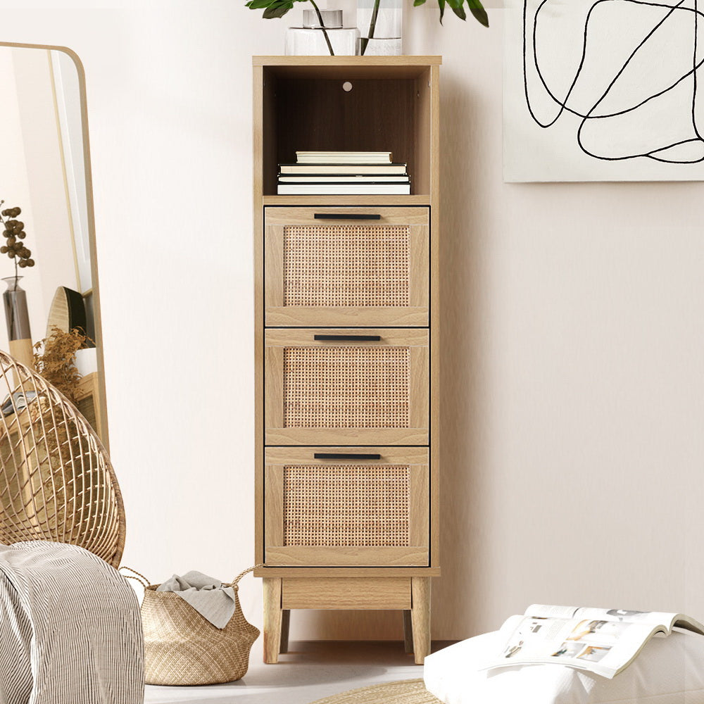 Briony Oak 3-Drawer Chest with Shelf Rattan