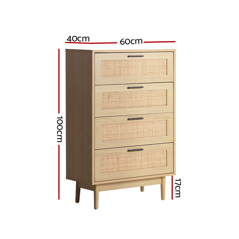Briony Rattan Tallboy 4-Drawer Pine Chest