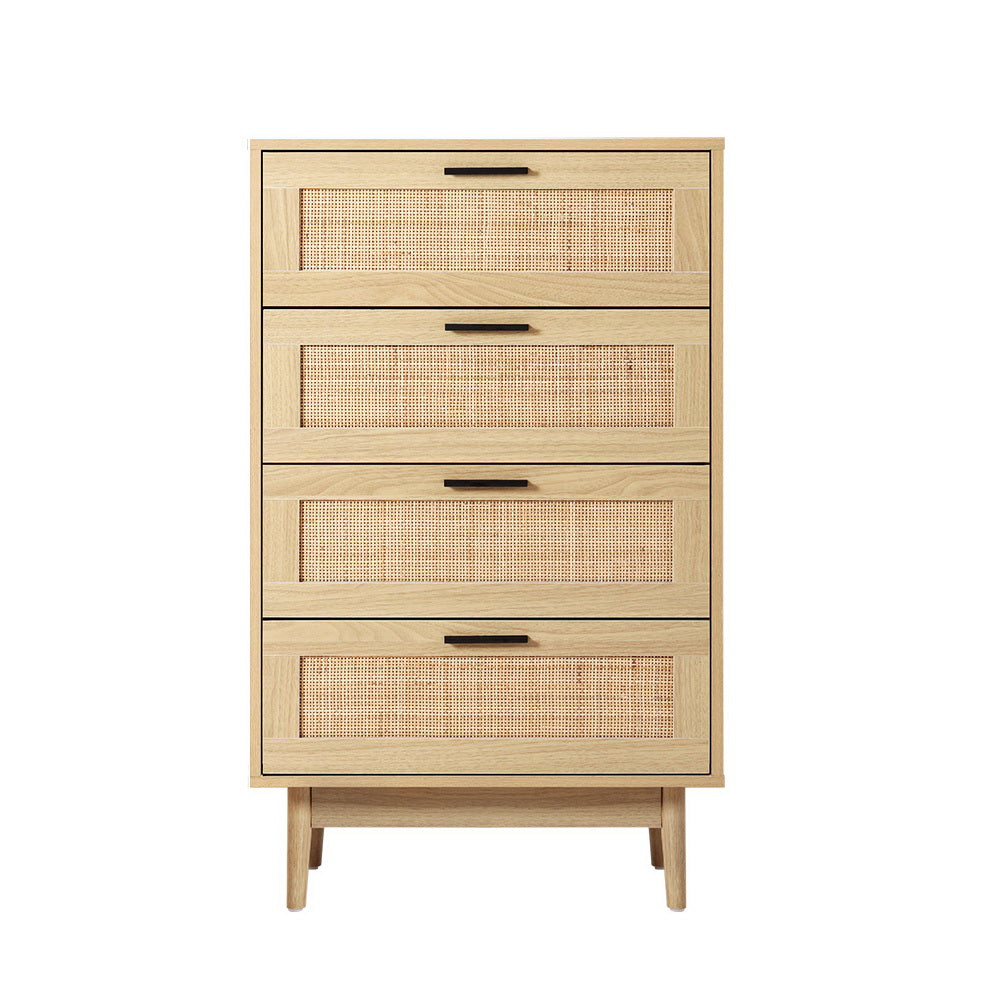 Briony Rattan Tallboy 4-Drawer Pine Chest