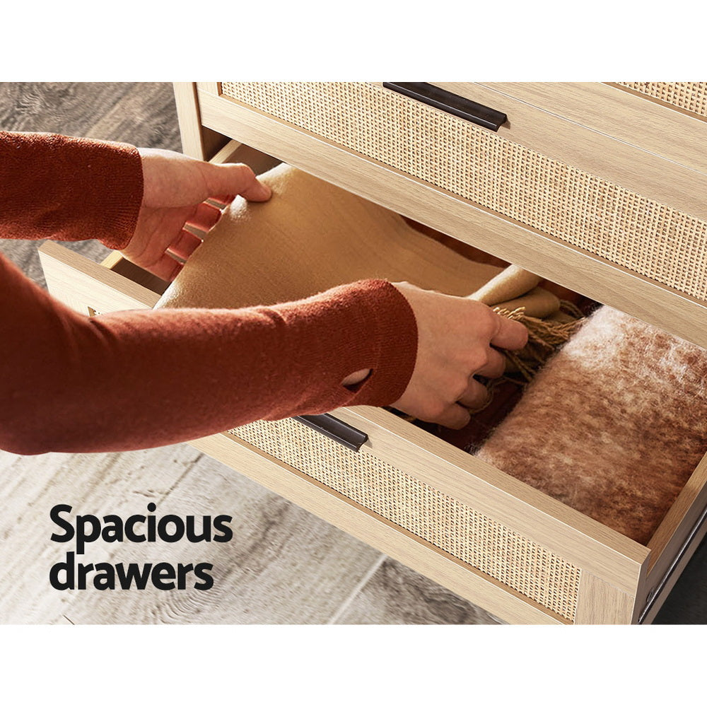 Briony Rattan Tallboy 4-Drawer Pine Chest