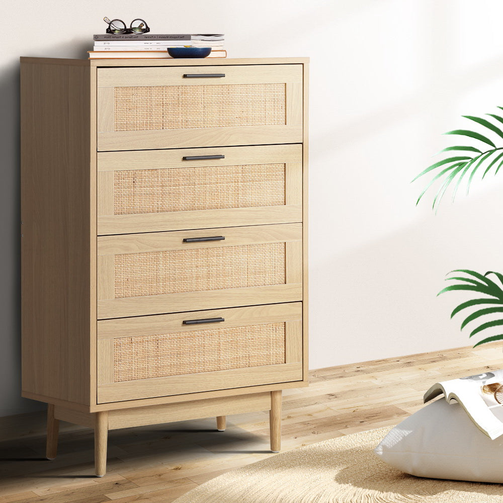 Briony 4 Drawer Rattan Tallboy Chest of Drawers Pine