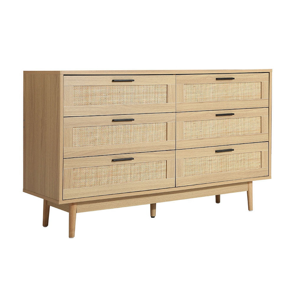 Briony 6-Drawer Lowboy Chest Oak Rattan