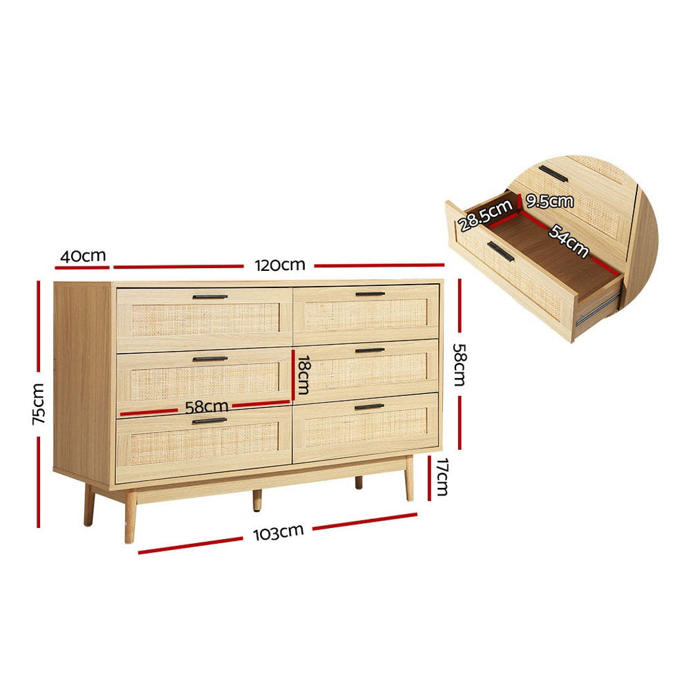 Briony 6-Drawer Lowboy Chest Oak Rattan