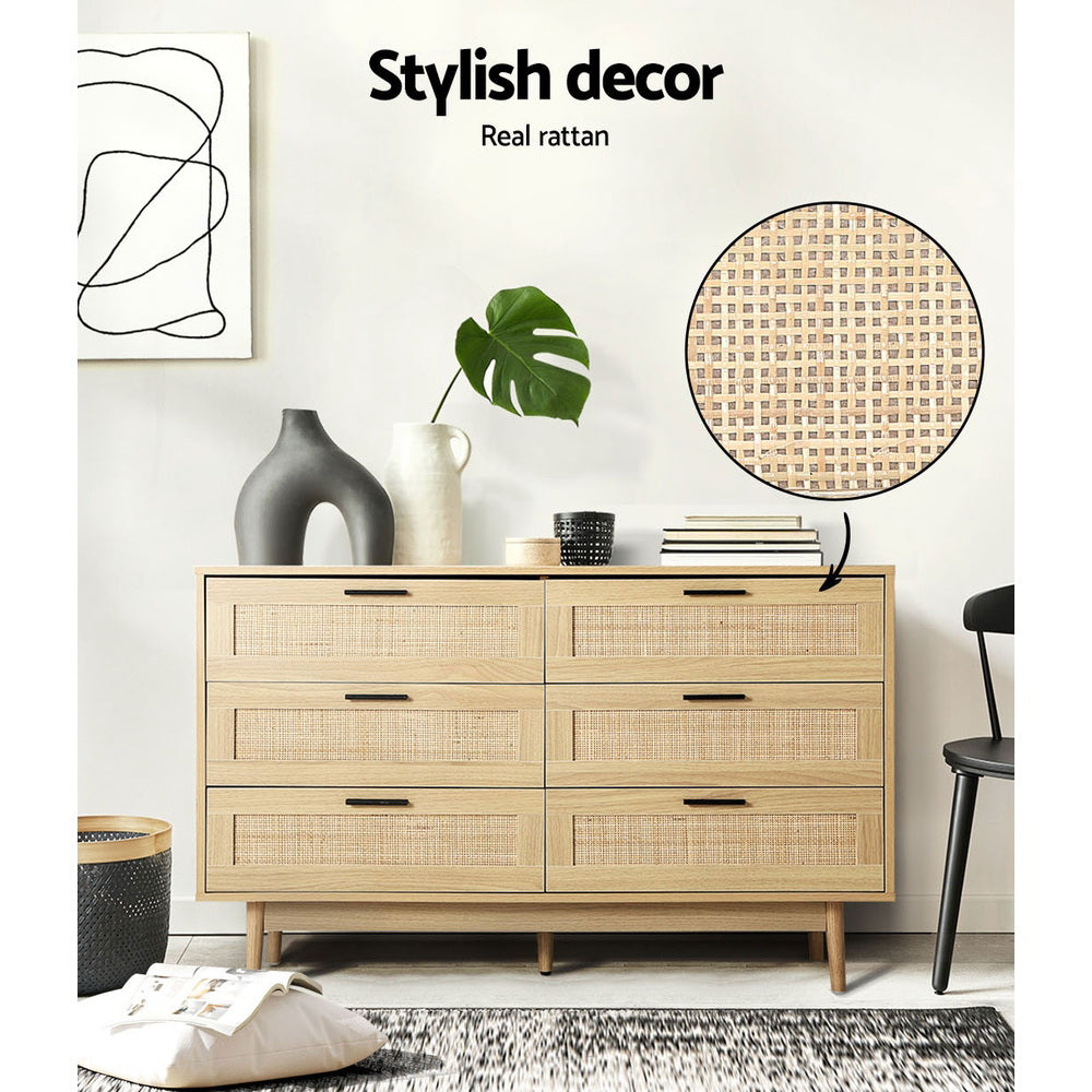 Briony 6-Drawer Lowboy Chest Oak Rattan