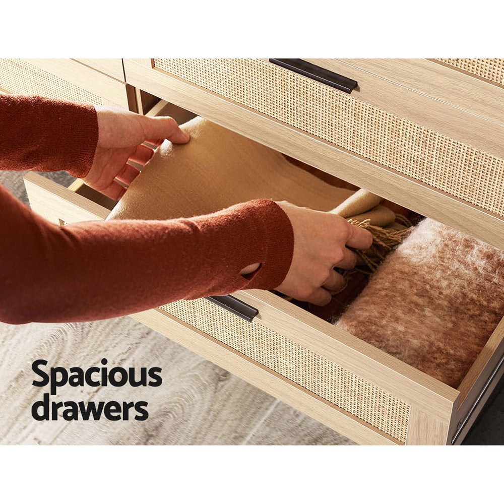 Briony 6-Drawer Lowboy Chest Oak Rattan