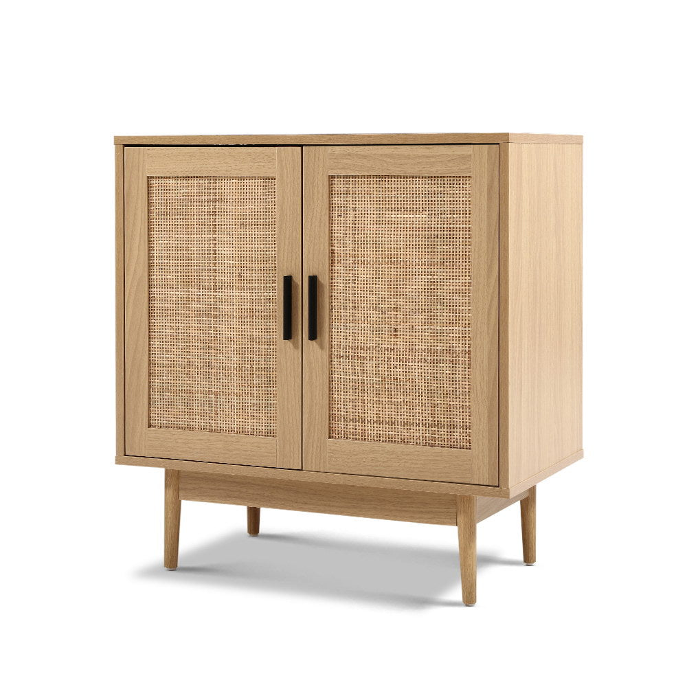BRIONY Oak Rattan Buffet Sideboard 2-Door