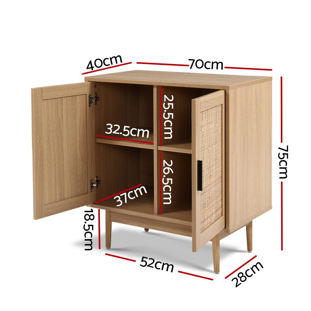 BRIONY Oak Rattan Buffet Sideboard 2-Door