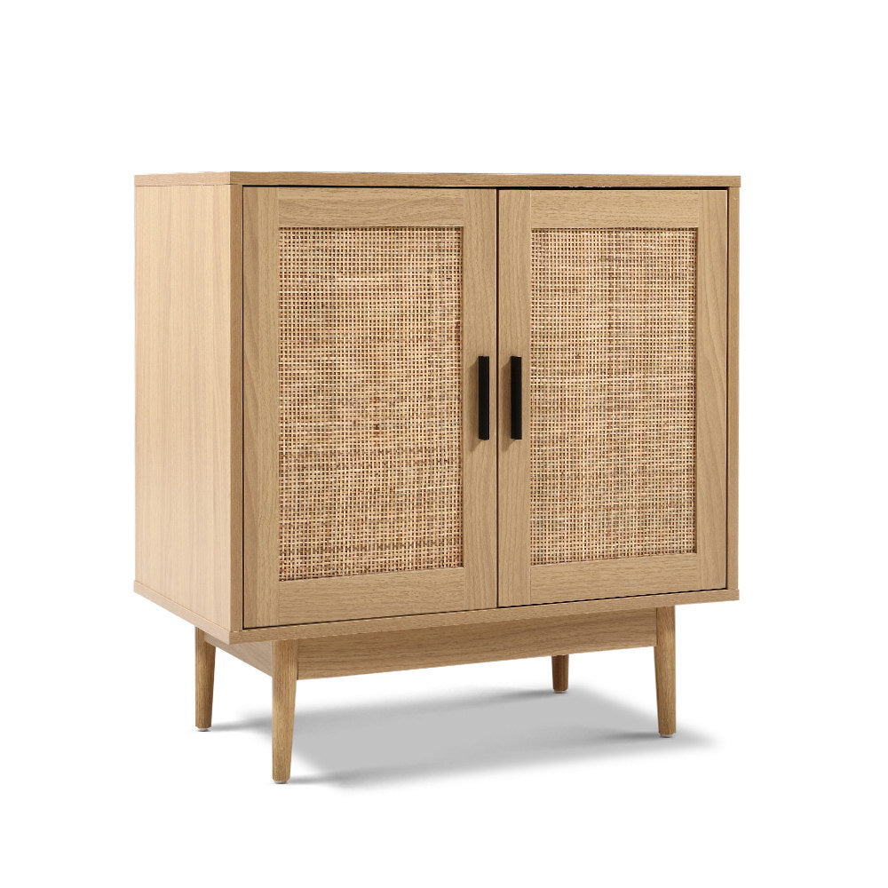 BRIONY Oak Rattan Buffet Sideboard 2-Door