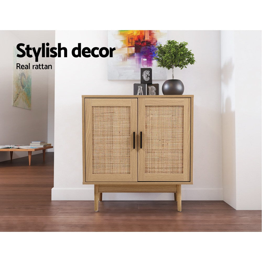 BRIONY Oak Rattan Buffet Sideboard 2-Door