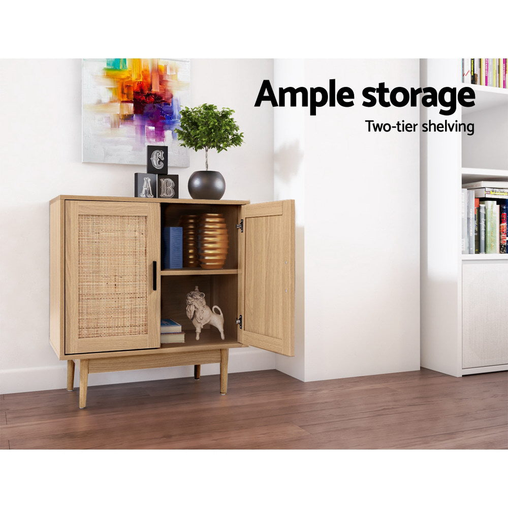 BRIONY Oak Rattan Buffet Sideboard 2-Door