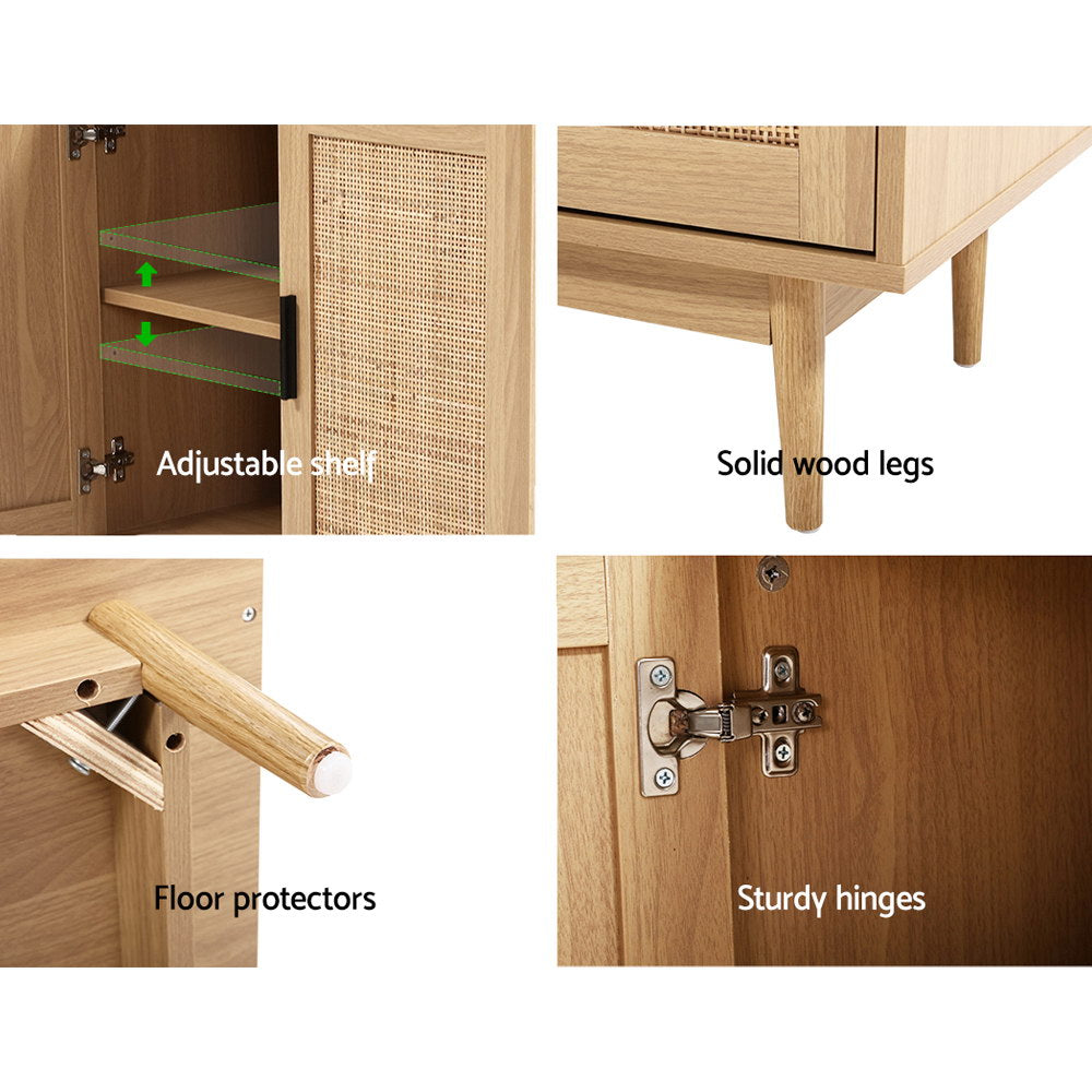 BRIONY Oak Rattan Buffet Sideboard 2-Door